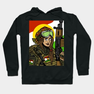 flag of kurdistan with a kurdish YPG soldier. proud kurds. Hoodie